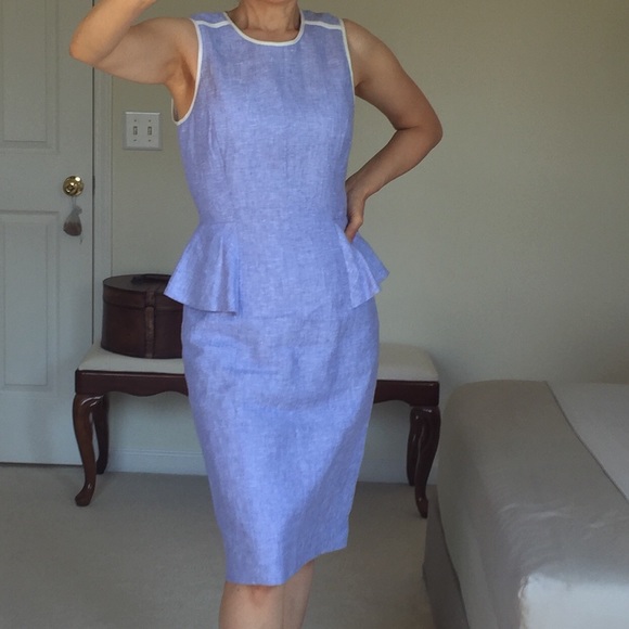 NWT J CREW LINEN PEPLUM FRENCH PERI BLUE DRESS - Picture 14 of 15